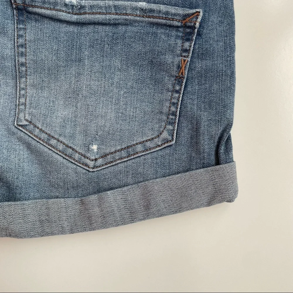 Express Women's Distressed Denim Jean Shorts - Blue - Picture 7 of 8